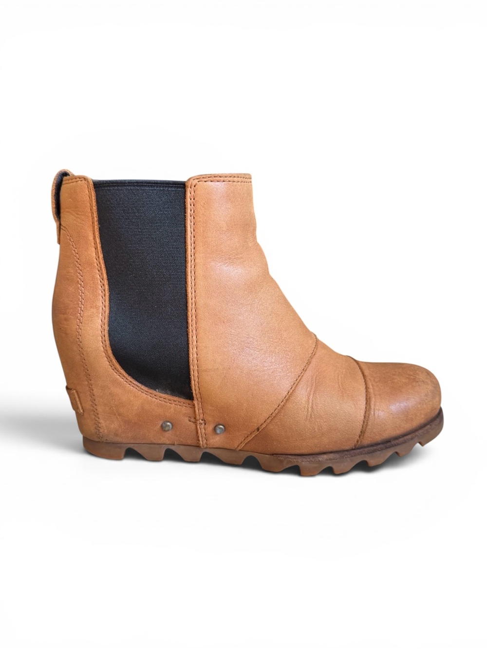 Sorel Lea Wedge Chelsea Ankle Boots Tan Waterproof Leather Women’s Size 7.5